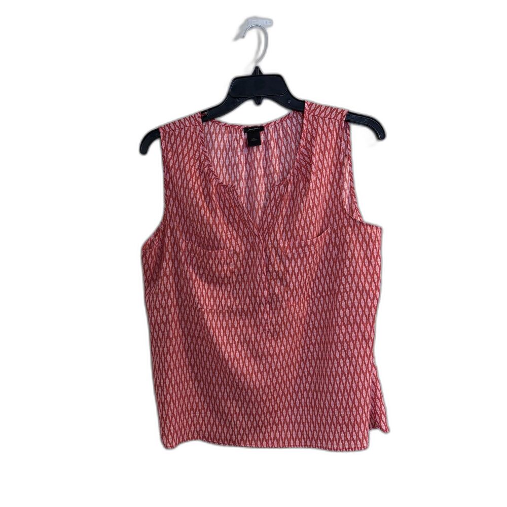 Ann Taylor XL Sleeveless Geometric Ikat Blouse - Red/Dark Orange & White‎